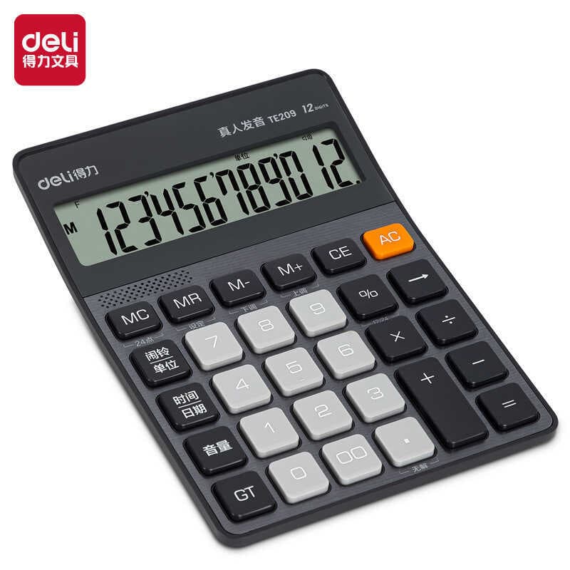 Deli TE209 Calculadora de voz Tela grande de 12 bits Contabilidade financeira Computador Desktop de escritório
