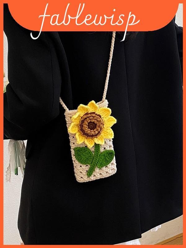 Bolsa Artesanal Do Telefone Algodão Girassol Com Bolso Interno Para O Uso Diário