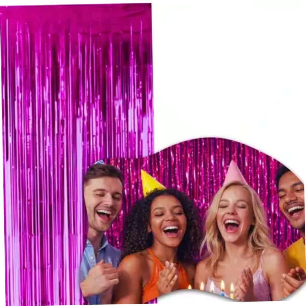 Pink - Cortina Franja Metálica 1x2m Painel Decoração Festa Fundo Fotográfico Cenário