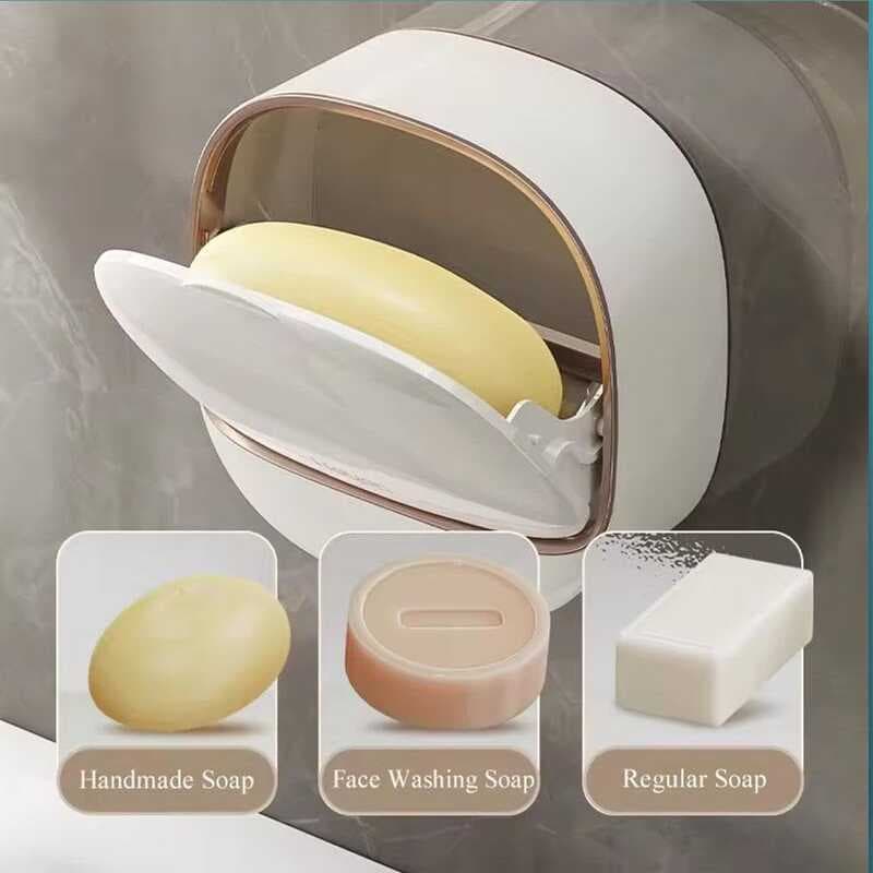 Porta Sabonete com Tampa Flip Adesivo Banheiro Saboneteira Parede Mantém Seco