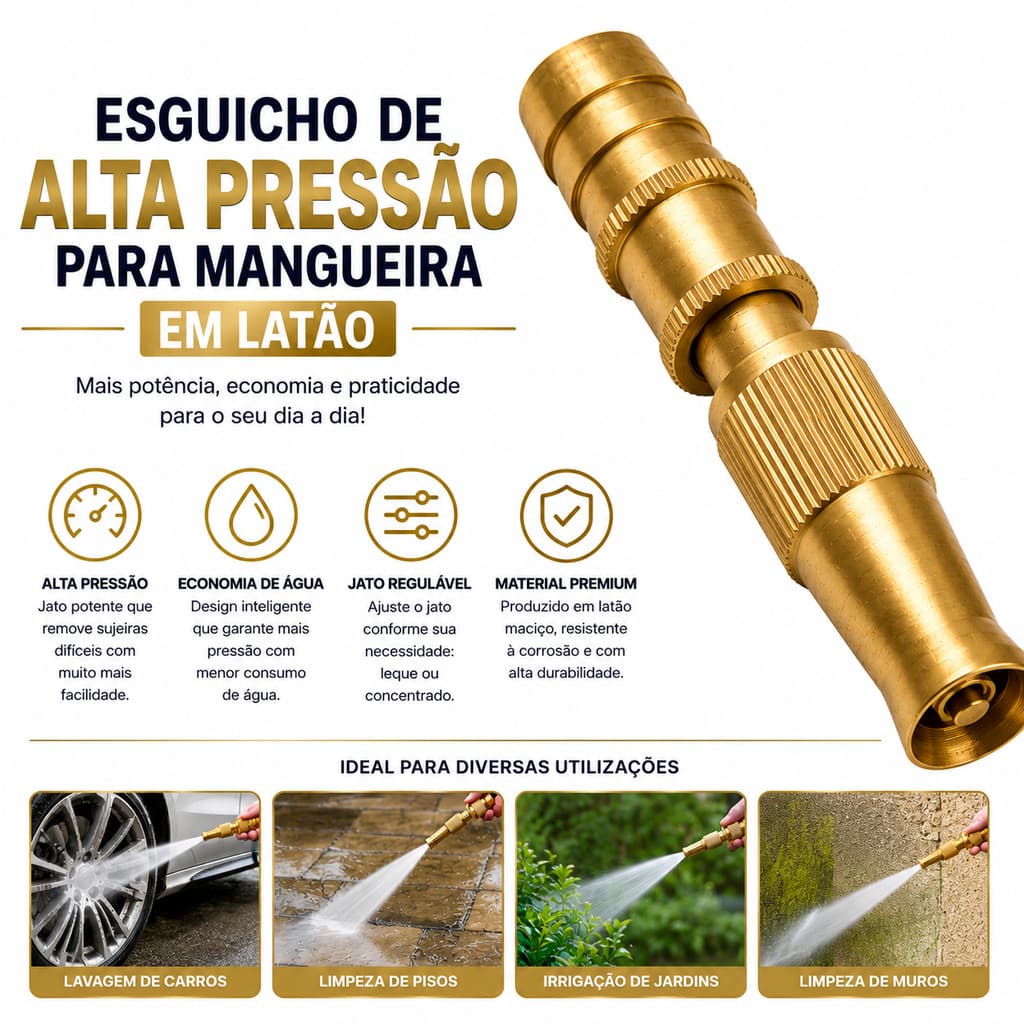 Bico Mangueira Esguicho de Alta Pressão em Latão