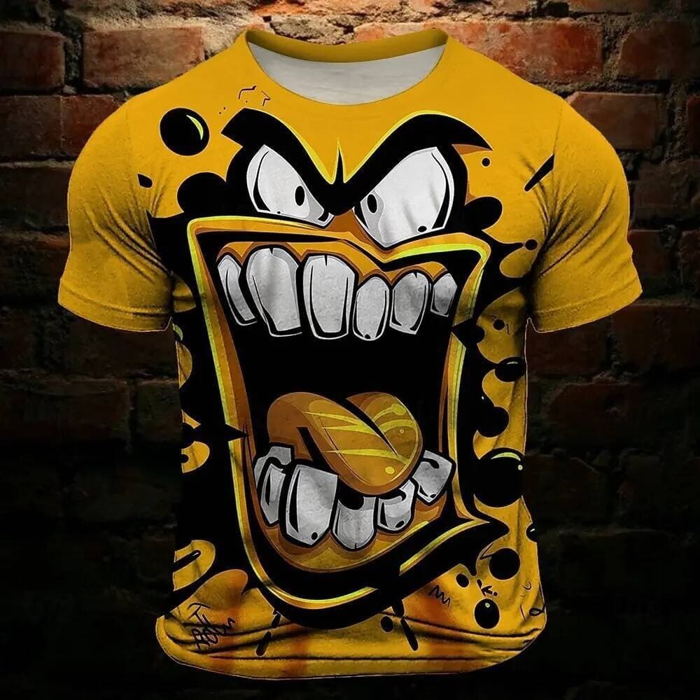 2026 Camiseta Masculina Engraçada Careta Estampa 3D Camisetas Vintage Legal Gola Redonda Roupas Masculinas De Grandes Di