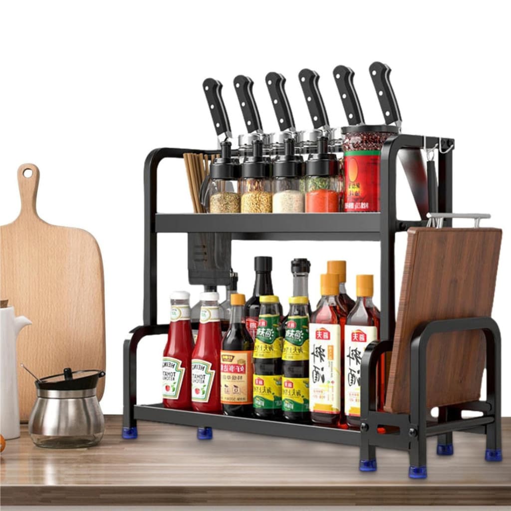 Organizador de Bancada Premium 2 Níveis – Suporte para Temperos, Facas e Tábua de Corte