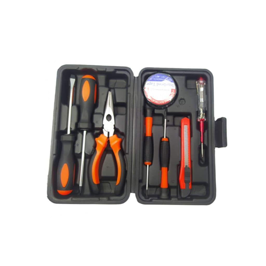 Maleta de Ferramentas 9 Peças Kit Completo para Reparos Domésticos com Martelo Chaves Estilete e Detector