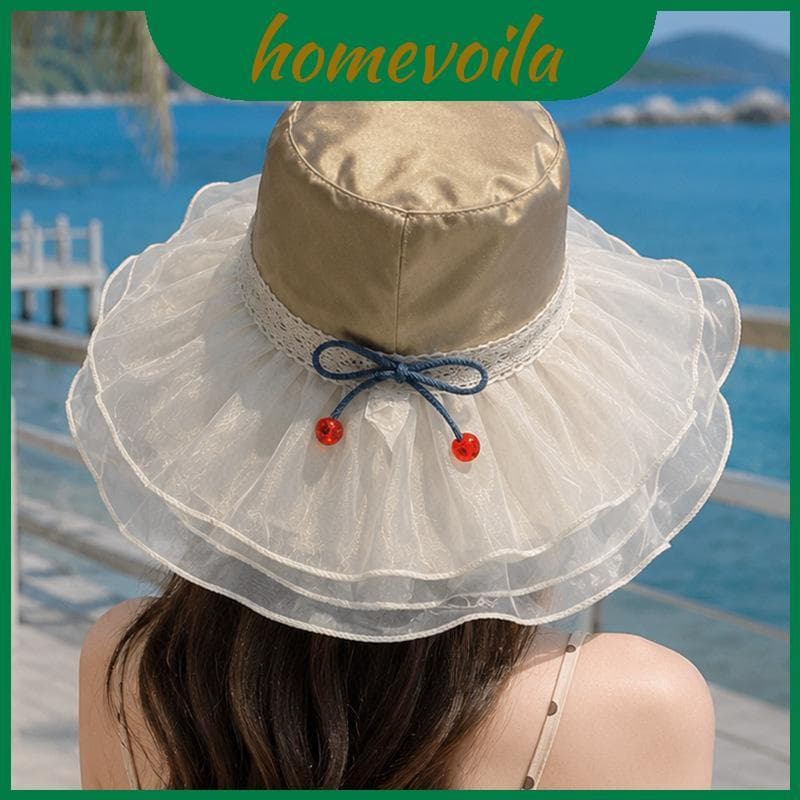 Chapéu De Sol Feminino De Malha De Renda Para O Verão Chique Boné De Aba Larga Dobrável Com Função De Guarda -