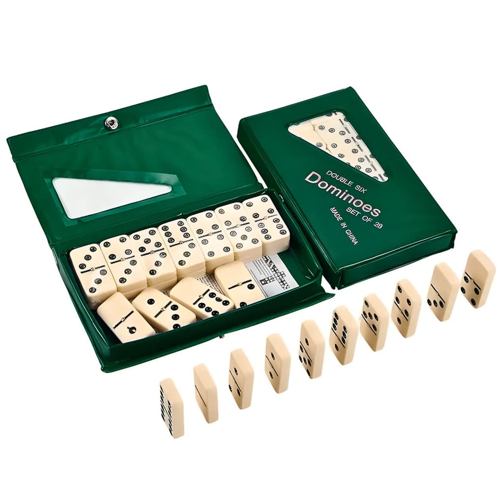 Jogo Dominó Original Profissional Em Resina Dura E Super Resistente Pedra Grande 10mm + Estojo Com 28 Peças de Domino