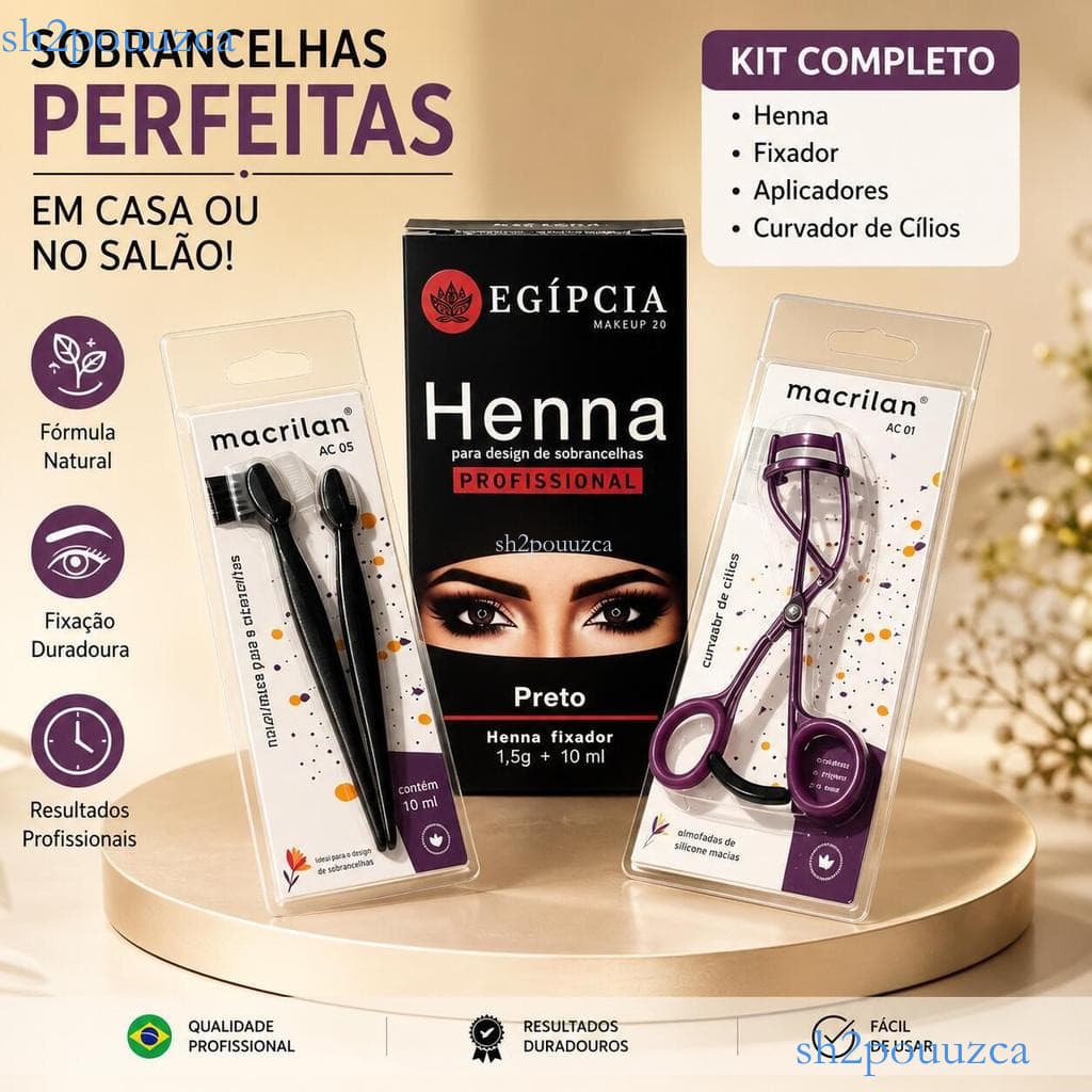 Kit Completo para Sobrancelhas e Cílios: Henna Makiaj + Curvador e Pinças Macrilan ✨sh2pou