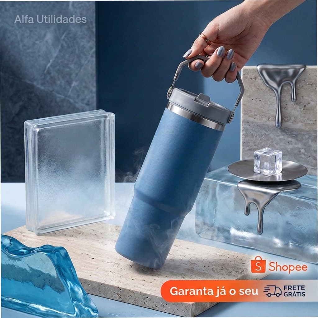 Garrafa Térmica 900ml Com Canudo Flip Straw Aço Inox