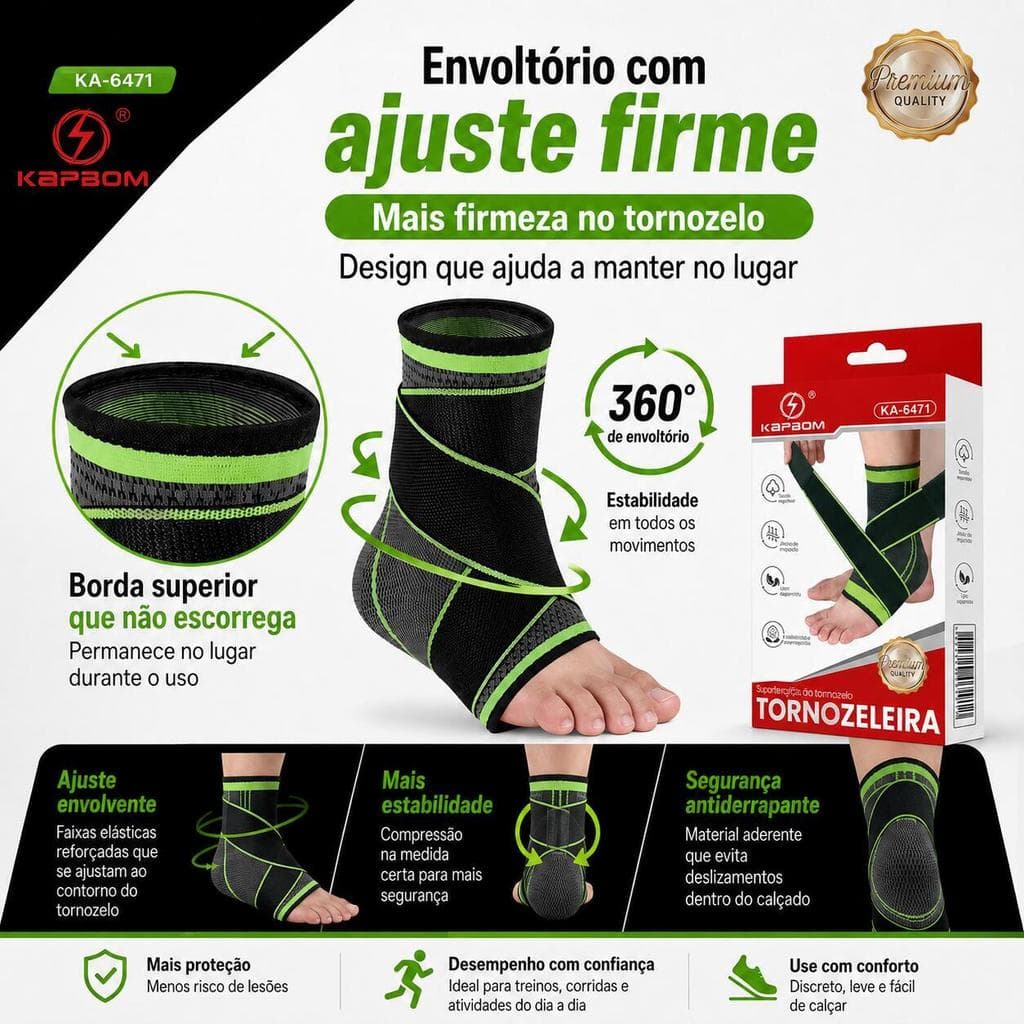 Kit 1/2/4 Tornozeleiras Esportivas KAPBOM KA-6471 Compressão Ajustável para Corrida Academia e Treino