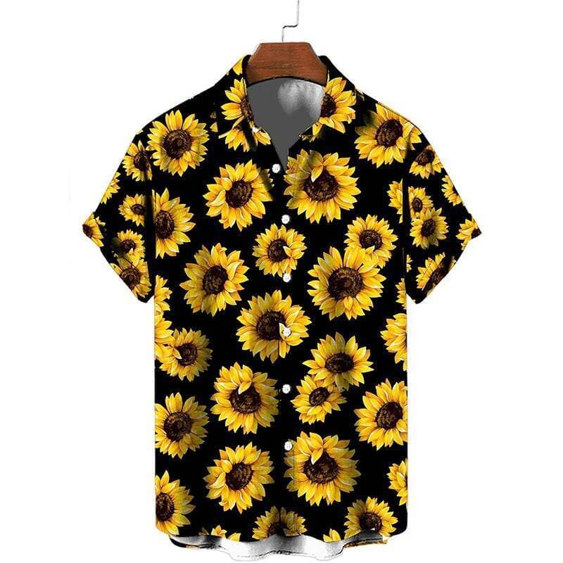 Camisa Com Estampa De Girassol De Plantas 3d Para Homens Moda Clássica Manga Curta Camisas De Férias De Verão Tops Respi