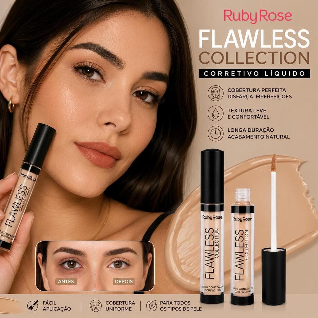 Corretivo Líquido Ruby Rose Flawless Collection HB-8080 - Cobertura Natural com Acabamento Matte