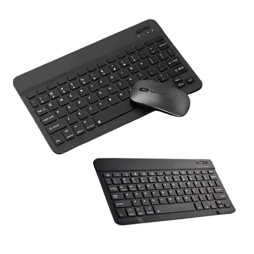 Kit Teclado e Mouse Bluetooth Sem Fio para Tablet Celular Android iOS Windows Teclado Recarregável Preto