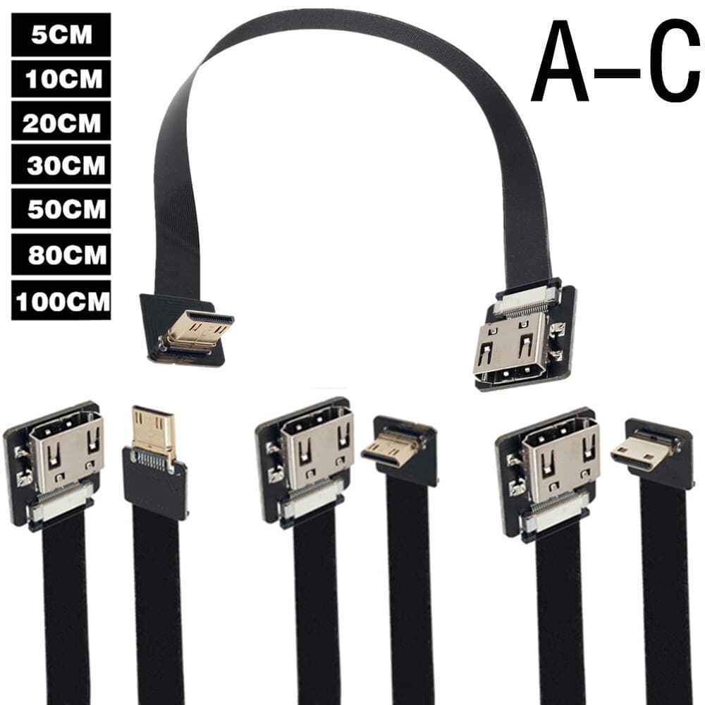 Cabo de conversão de vídeo FPV Cabo aéreo Gimbal FPV Dedicado HDMI AC Padrão HDM A fêmea para C macho Curva inferior Cab