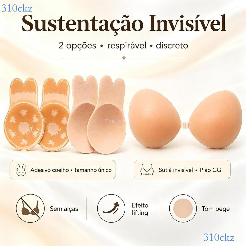 Sutiã Adesivo Invisível Sem Alças, Fecho Frontal e Modelo Orelha de Coelho para Vestidos e Festas ✨310ckz