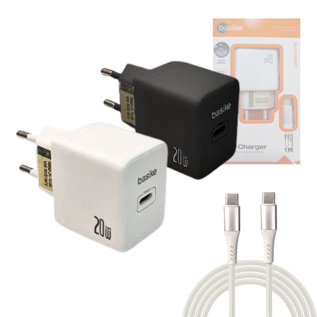 Carregador Completo 20W Porta TIPO-C e Cabo TIPO-C de 1 Metro Basike BA-CAR068CC