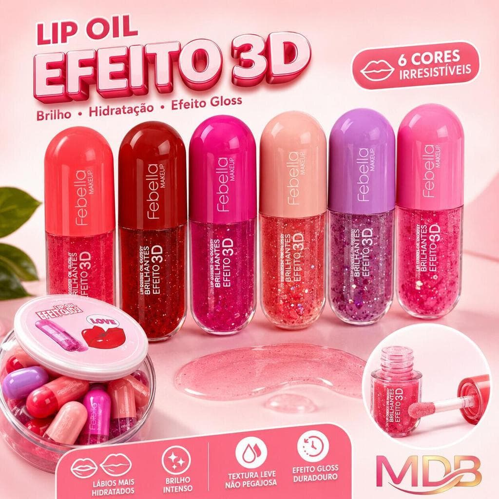 Lip Oil Febella Mini BM40125 Óleo para Lábios com Efeito Brilhante e Toque Leve