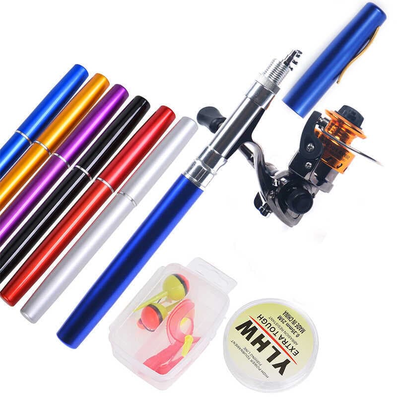 Vara de pesca Ultra curta, vara de pesca, Mini caneta de bolso, conjunto de vara de pesca com caneta de 1.6m, roda de Me