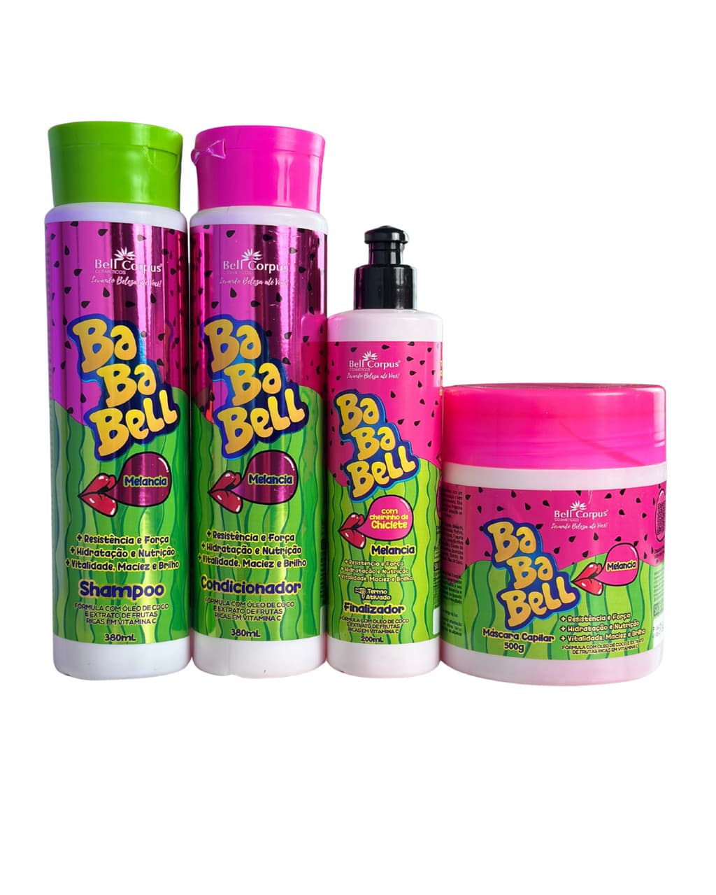 Kit Capilar BabaBell Melancia com 4 Itens – Kit de Cuidados para Cabelos, Hidratação e Finalização