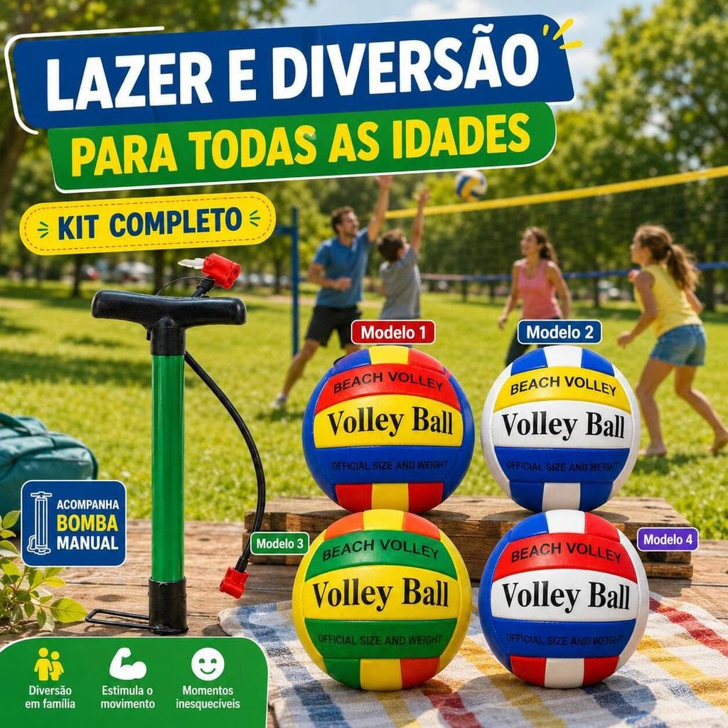 Kit Bola de Vôlei Praia e Quadra Tamanho 5 com Bomba Manual 4 Cores bola de vôlei、bola de volei、bola de vôlei praia