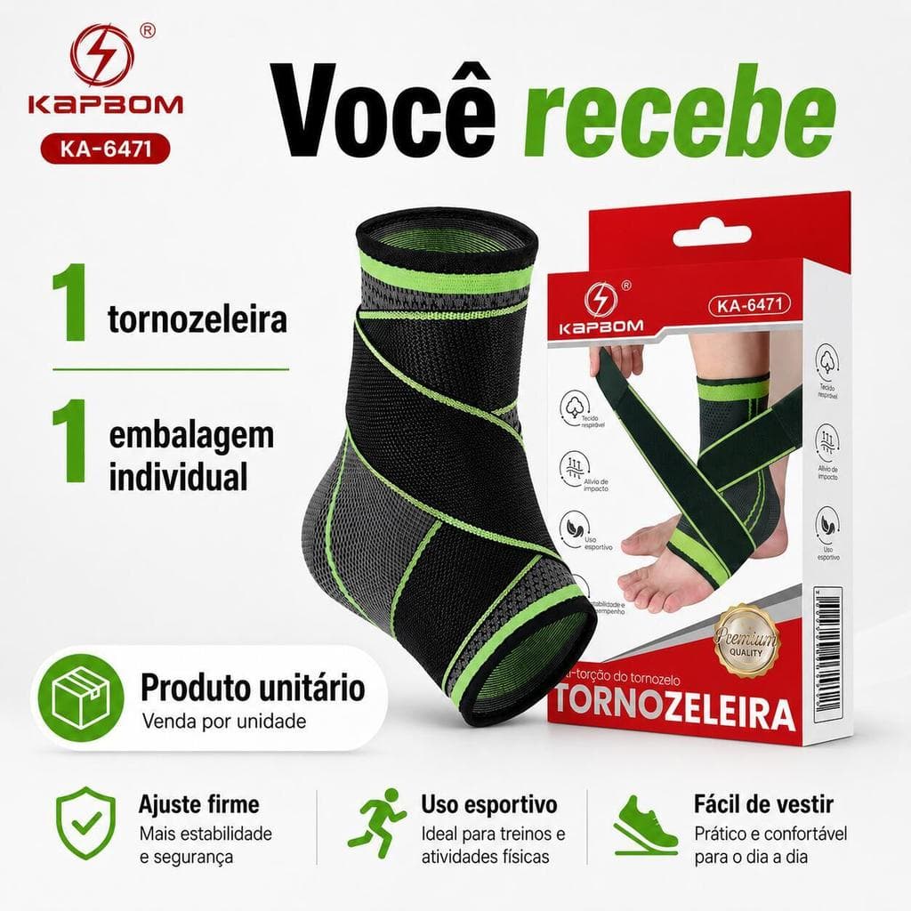 Tornozeleira Esportiva Ajustável KAPBOM KA-6471 com Faixa Cruzada, 1 Unidade com Embalagem
