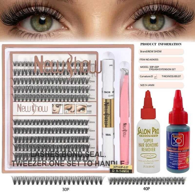 Cílios postiços Kit Cilios Tufinho Alongamento A Fio +Pinça+Cola profissional para cílios+ Cola + Removedor