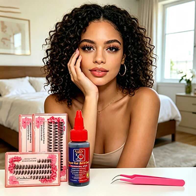 Kit 3 Cílios New Show Flor 20p +30p +40p Cola Salon Pro 30ml + Pinça
