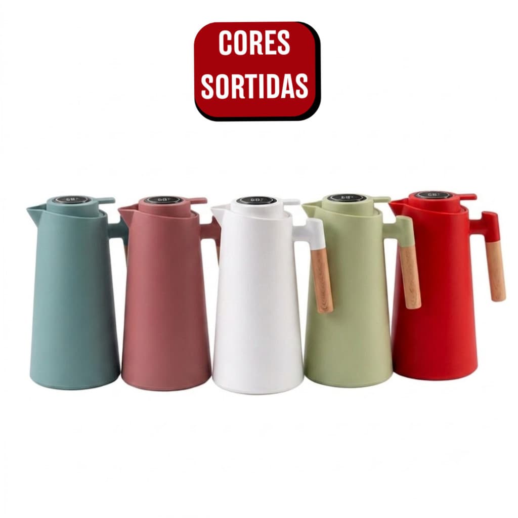 (COM Termômetro Digital) Jarro Garrafa Térmica 1L - (Cores Sortidas)