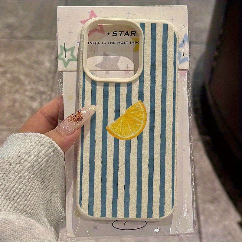 Capa para iPhone 11 12 13 14 15 16 17 Pro Max XS Max Capa para celular Com Listras azuis com fatia de limão