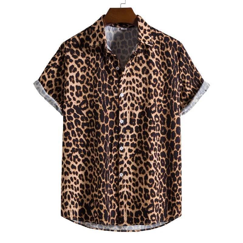 Camisa De Leopardo Impressa 3D Para Homens Moda Casual Verão Manga Curta Camisas De Praia Havaianas Personalidade Lapela
