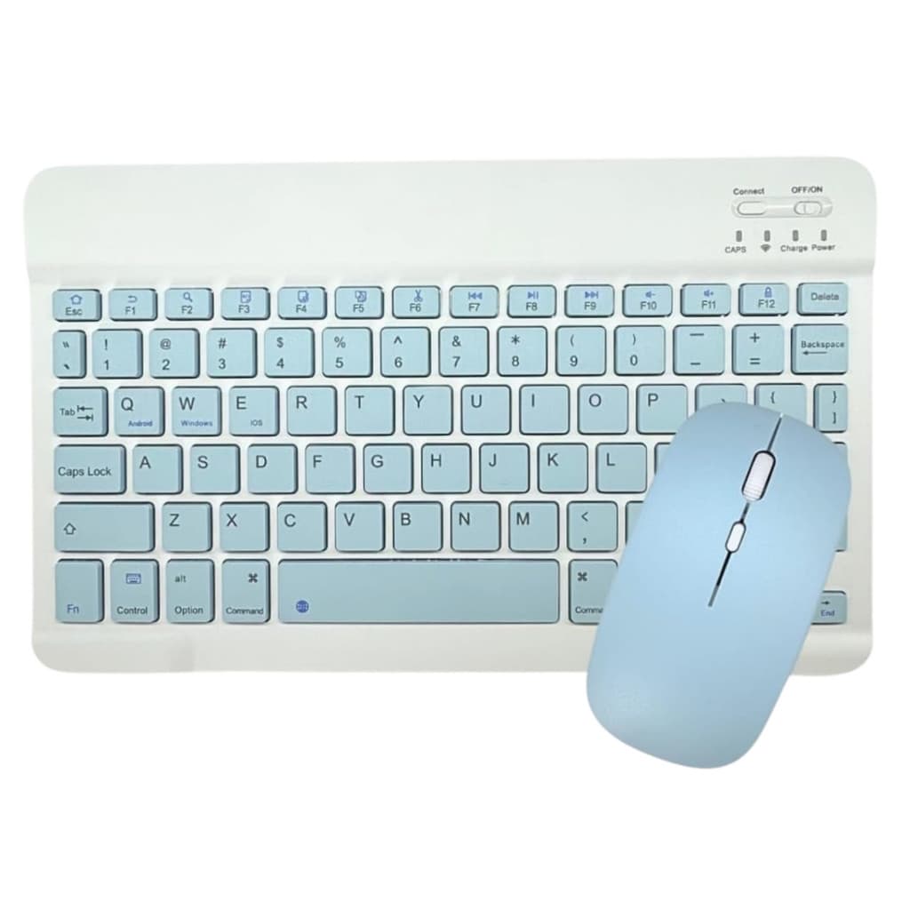 Kit Teclado e Mouse Sem Fio Bluetooth Azul Notebook Tablet