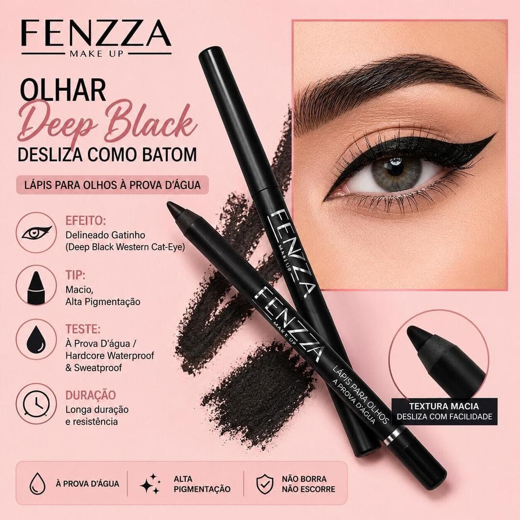 Lápis de Olho Preto Fenzza FZ14001 à Prova D’Água com Alta Pigmentação e Textura Macia