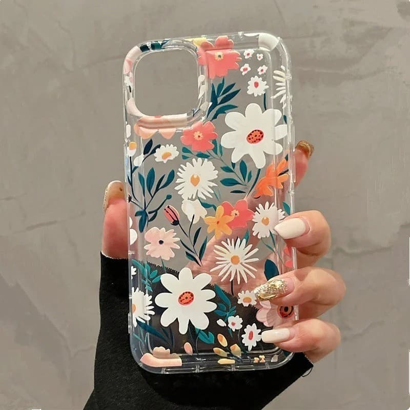 Capa De Telefone Transparente Com Flor Colorida De Verão Para iPhone 16 14 13 11 12 15 Pro Max 16E SE2022 7 8 Plus XR X
