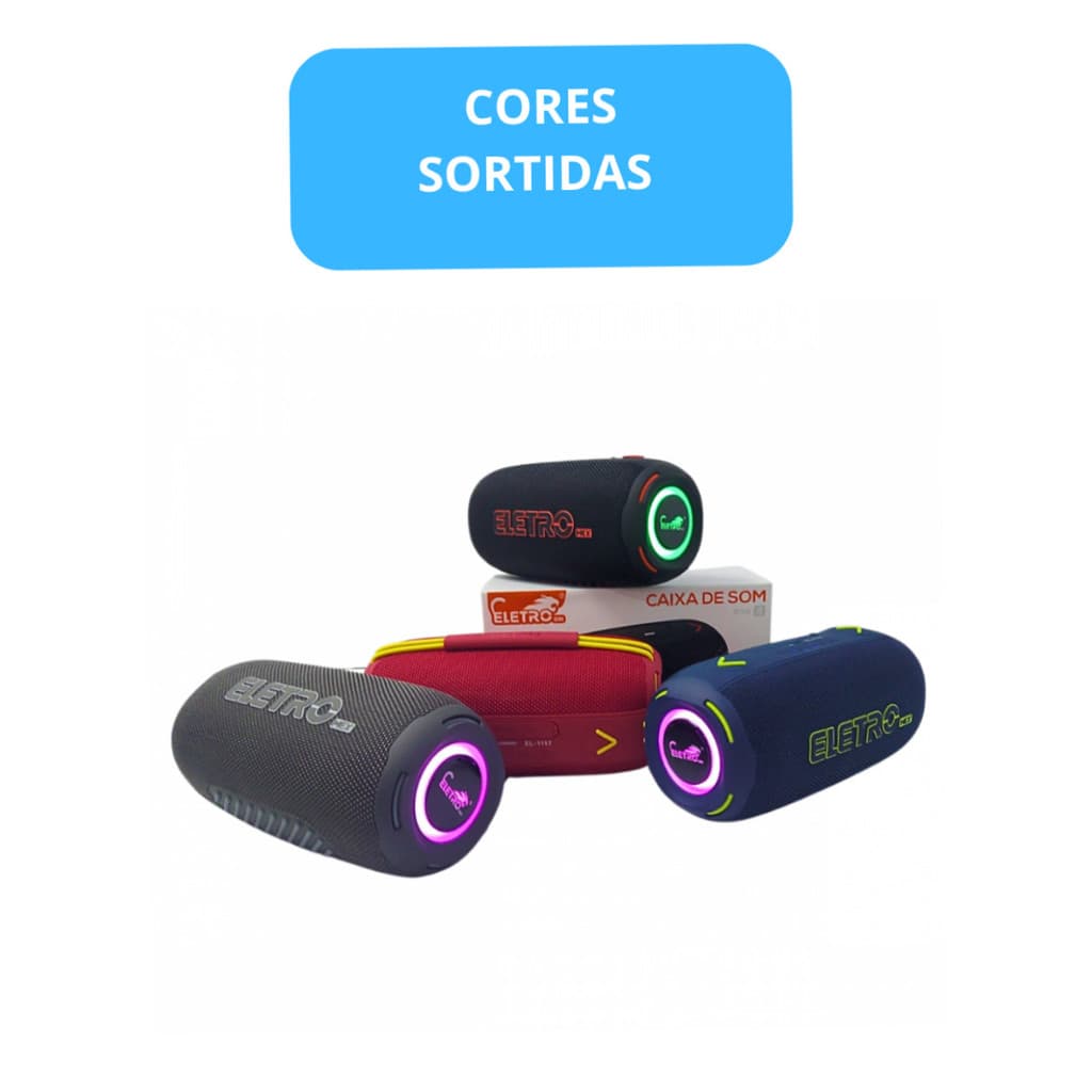 Caixa de Som Bluetooth Portátil LED 100W Prova D'agua com Alça - ( Cores Sortidas)