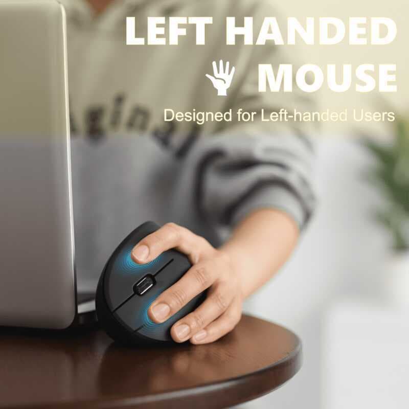 Mouse Ergonômico Sem Fio 2.4 Ghz Para Mão Esquerda Vertical De Computador Compatível Com Desktop Laptop Ajustável Multi