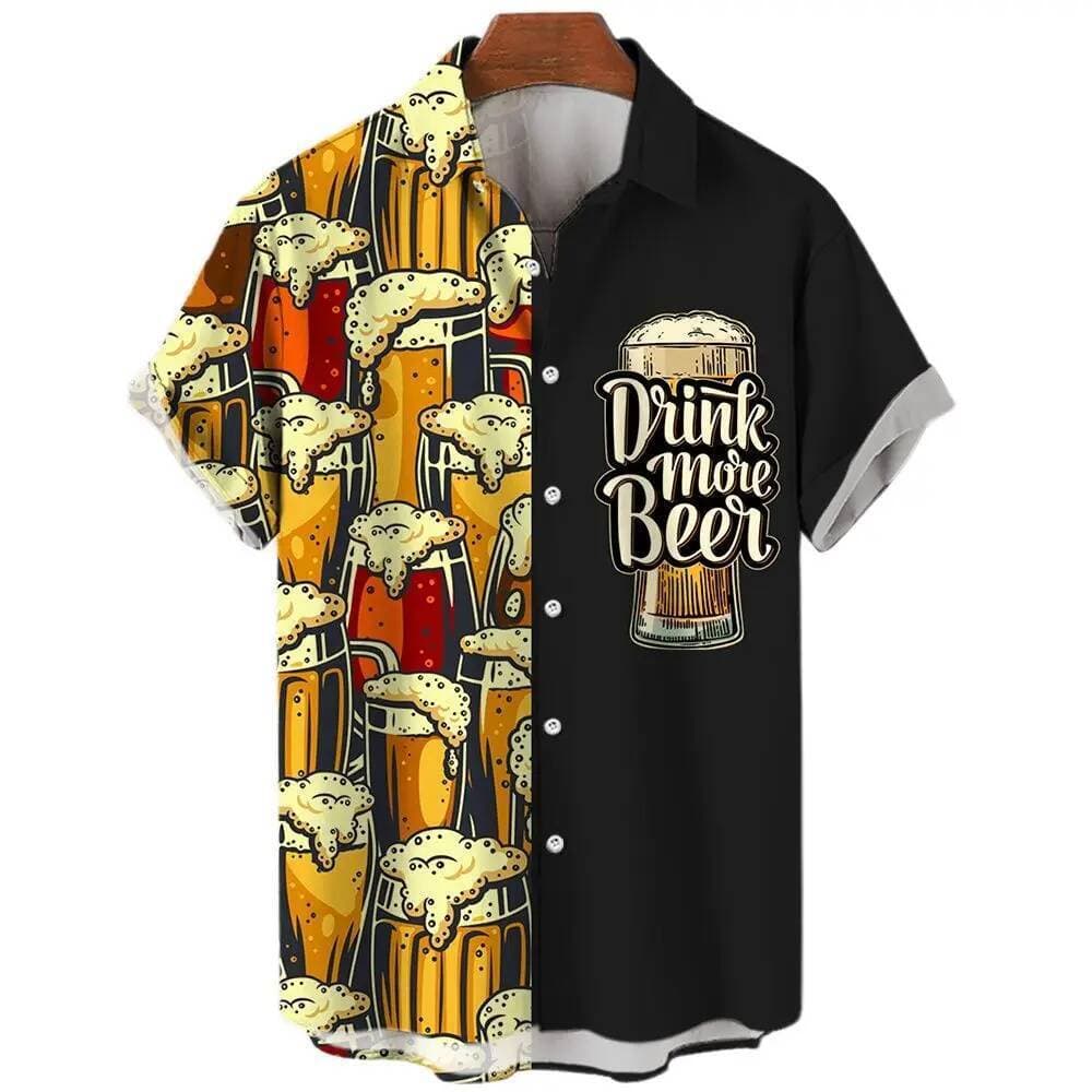 Camisas Havaianas De Praia Harajuku Para Homens , Estampa 3D , Cerveja , Manga Curta , Estilo Férias De Verão , Tops De