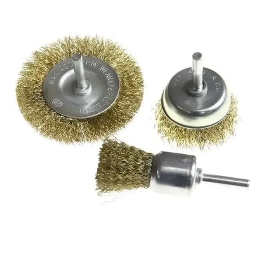 JOGO DE 3 ESCOVAS DE AÇO CIRCULAR COPO E PINCEL TITANIUM 04526 KIT REMOVE FERRUGEM LIMPEZA PESADA PARA FURADEIRA