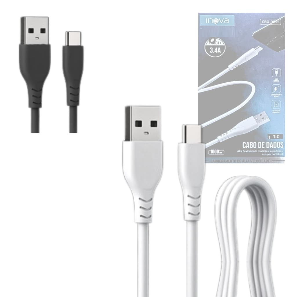 Cabo De Dados Carregamento Rápido Transferência Conexão USB / Tipo-C 3.4A Com 1 Metro INOVA CBO-9855