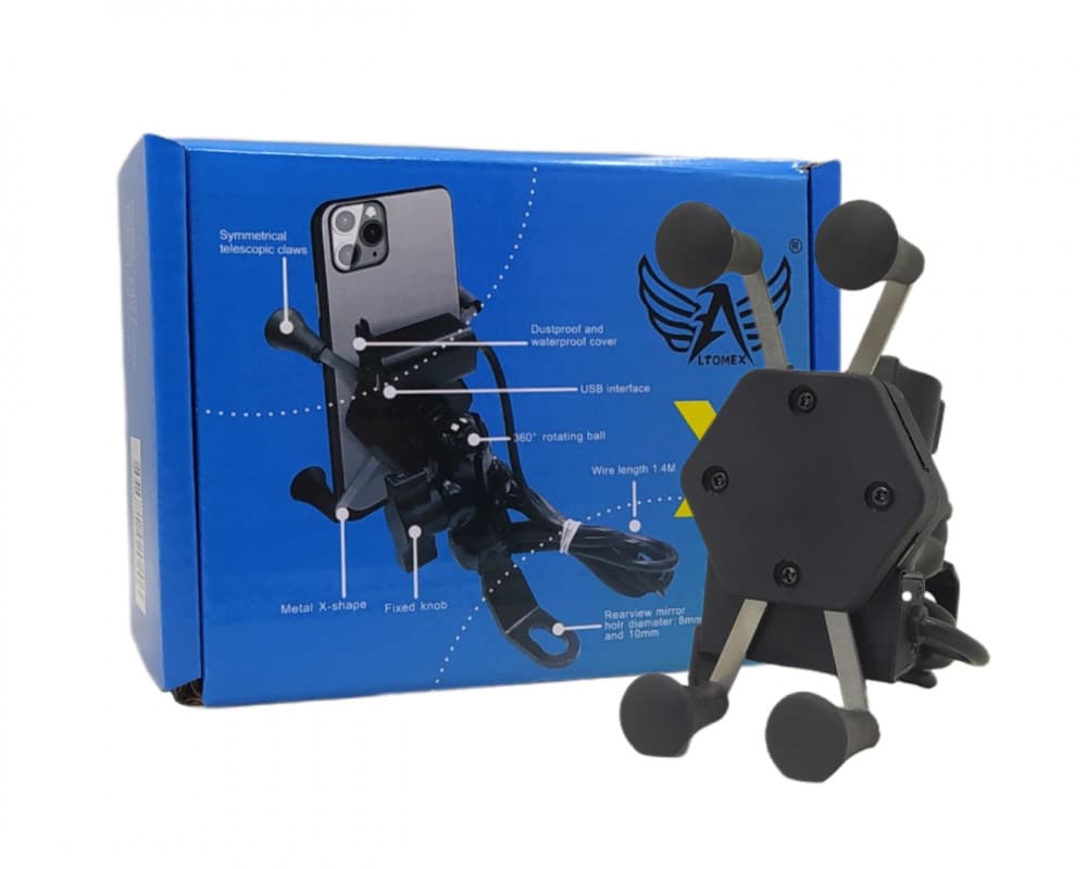 Suporte Universal Saída USB Carregamento De Celular Guidão Moto Bike Retrovisor Garra Aranha Altomex