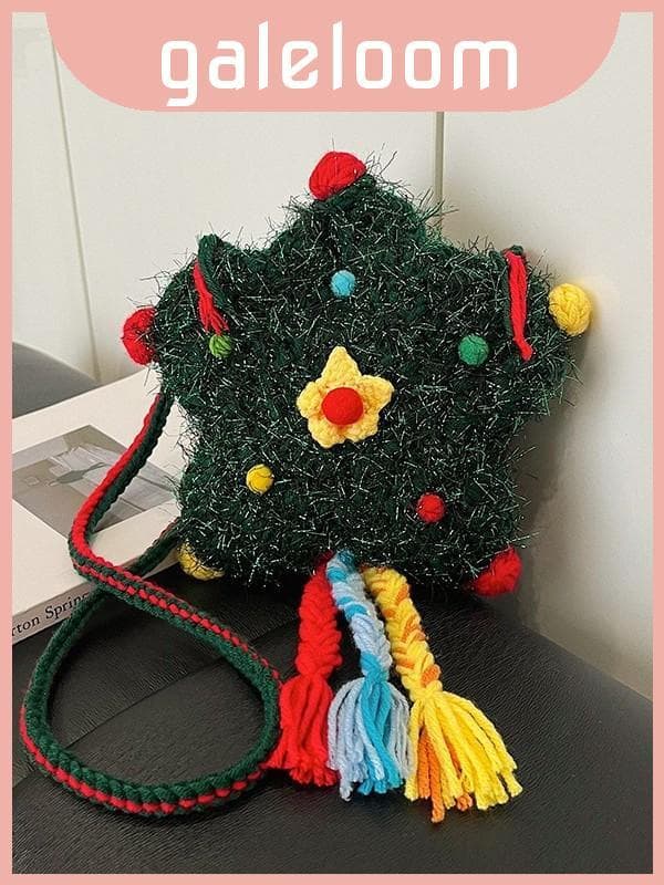 Crossbody De Lã Temático Do Feriado Com Bolso Interno Telefone Para Roupas De Inverno