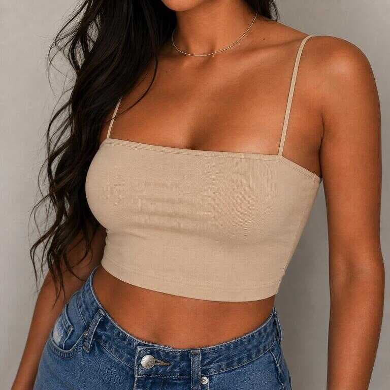 Top Cropped Feminino Casual com Bojo Alta Elasticidade Suplex Cropped Feminino Básico Elegante com Bojo e Forro Duplo