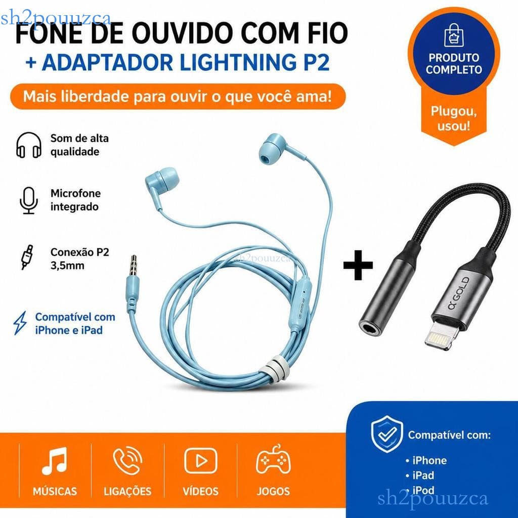 Fone de Ouvido a'gold Fn-a27 Com Fio P2 + Adaptador, Estéreo com Microfone Integrado e Som Premium para Celular ✨sh2pou