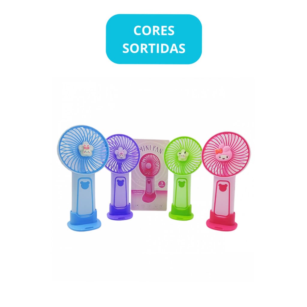 Mini Ventilador Portátil Recarregável de Mesa Logo Urso - (Cores Sortidas)
