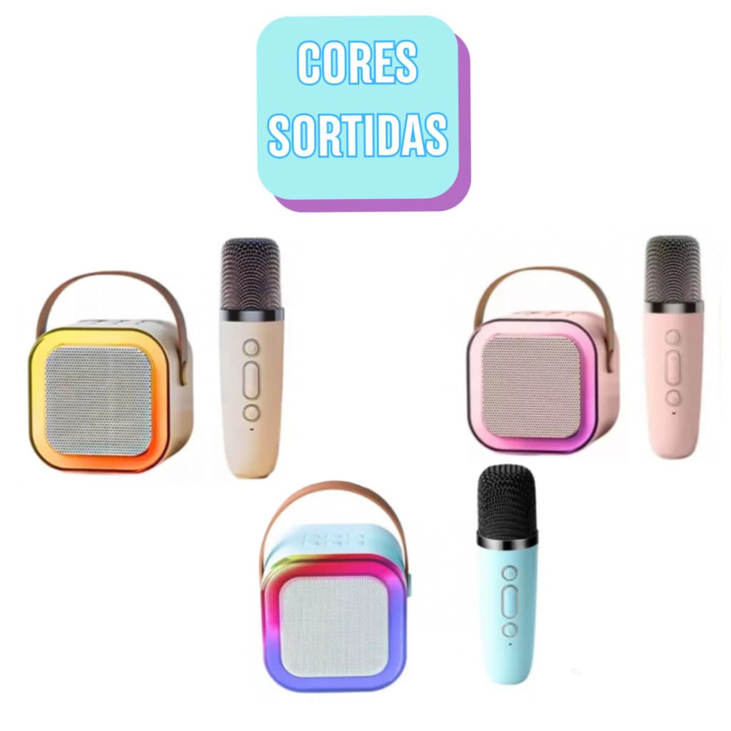 Caixa de Som Bluetooth Karaokê Portátil LED Com Microfone K12 - (Cores Sortidas)