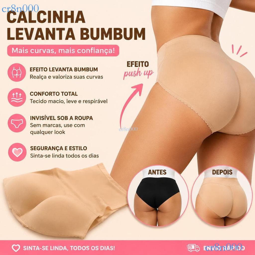 Calcinha Modeladora Cintura Alta com Enchimento e Bojo, Empina o Bumbum Tamanhos P M G ✨cr8n000