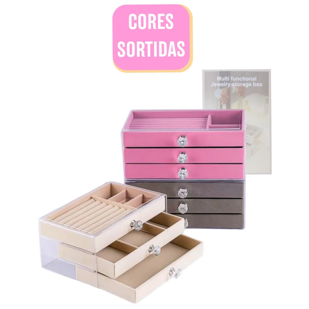 Porta Joias Acrilico Organizador De Joias Luxo 3 Gavetas Veludo Maleta Expositor Caixa T&Z LD-1018