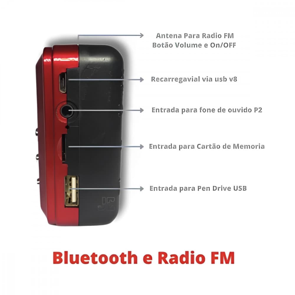 Rádio Retrô Bluetooth Fm Digital De Bolso Portátil Recarregável Kapbom KA-31 (***DISPONÍVEL SOMENTE 06 VERMELHO)