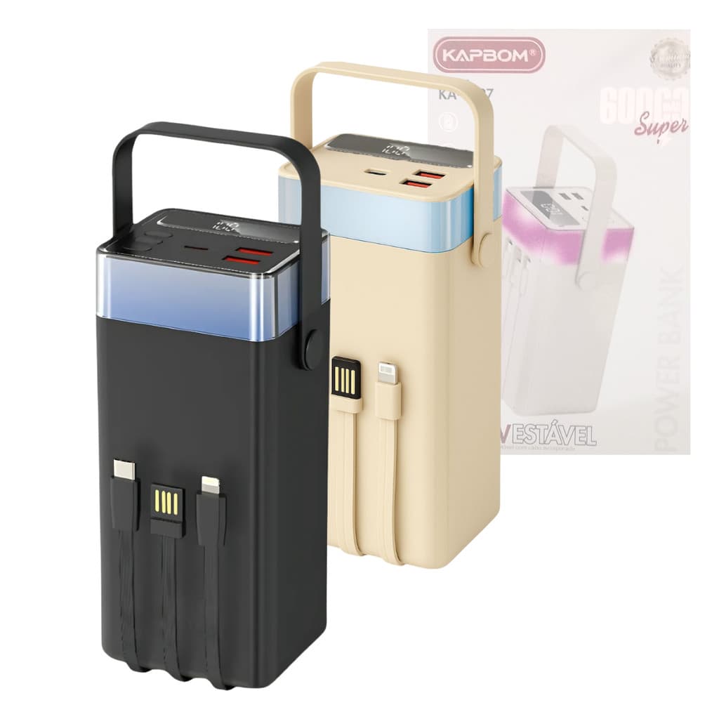 Carregador Portátil Power Bank 60000mAh com 03 Saídas  USB / TIPO-C / Lightning Kapbom