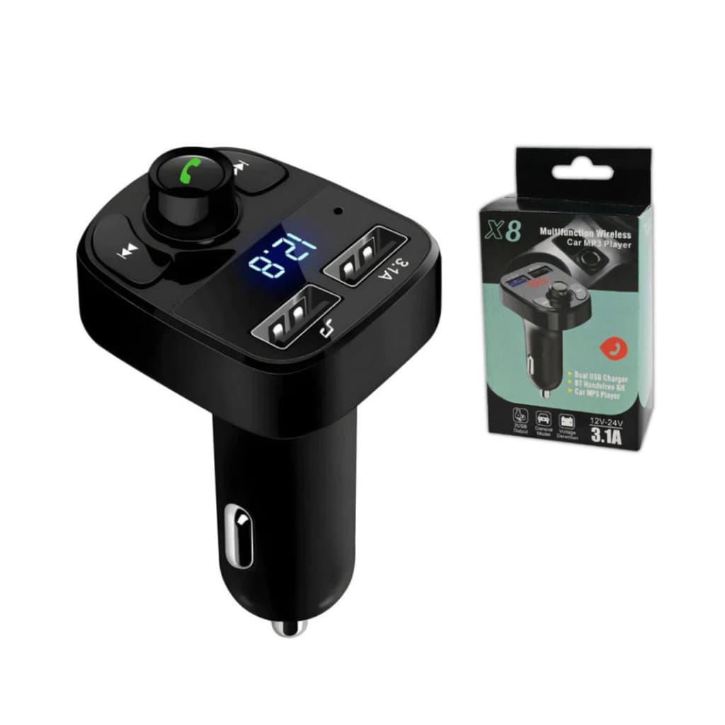 Transmissor FM Bluetooth Veicular X8 – Carregador USB e Som Automotivo em um Único Dispositivo