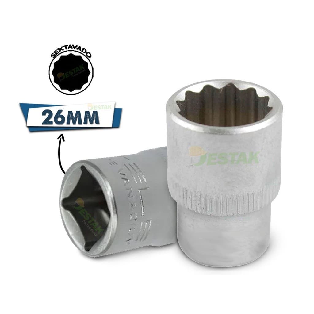 Soquete Estriado Curto Aço Cromo Vanadium 26mm Stels