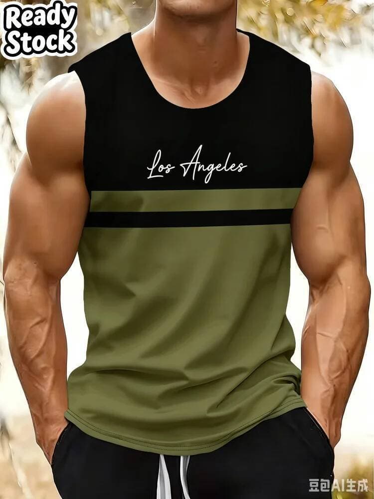 Moda Masculina Bloco De Cores Sem Mangas Colete 3D Los Angeles Carta Impressão Casual Streetwear Verão Férias Fitness To